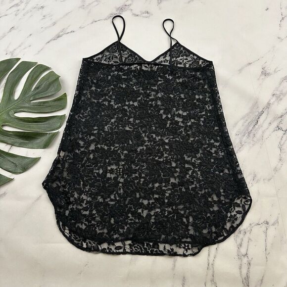 Alexandra Nicole Vintage 90s Sheer Lace Negligee Nightie Size M Black Slip - Picture 4 of 8